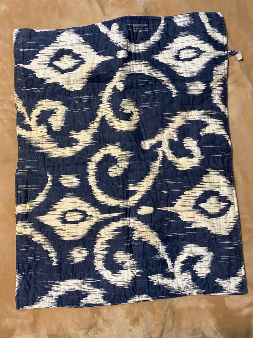 Navy and White Ikat Quilted Pillow Sham